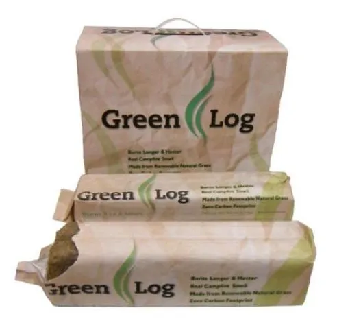 Green Logs are fireplace logs made from compressed Giant King Grass, and are said to have a very low carbon footprint
