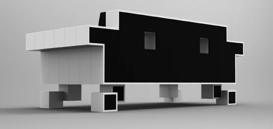 Retro Alien Couch design rendering from behind at an obtuse angle