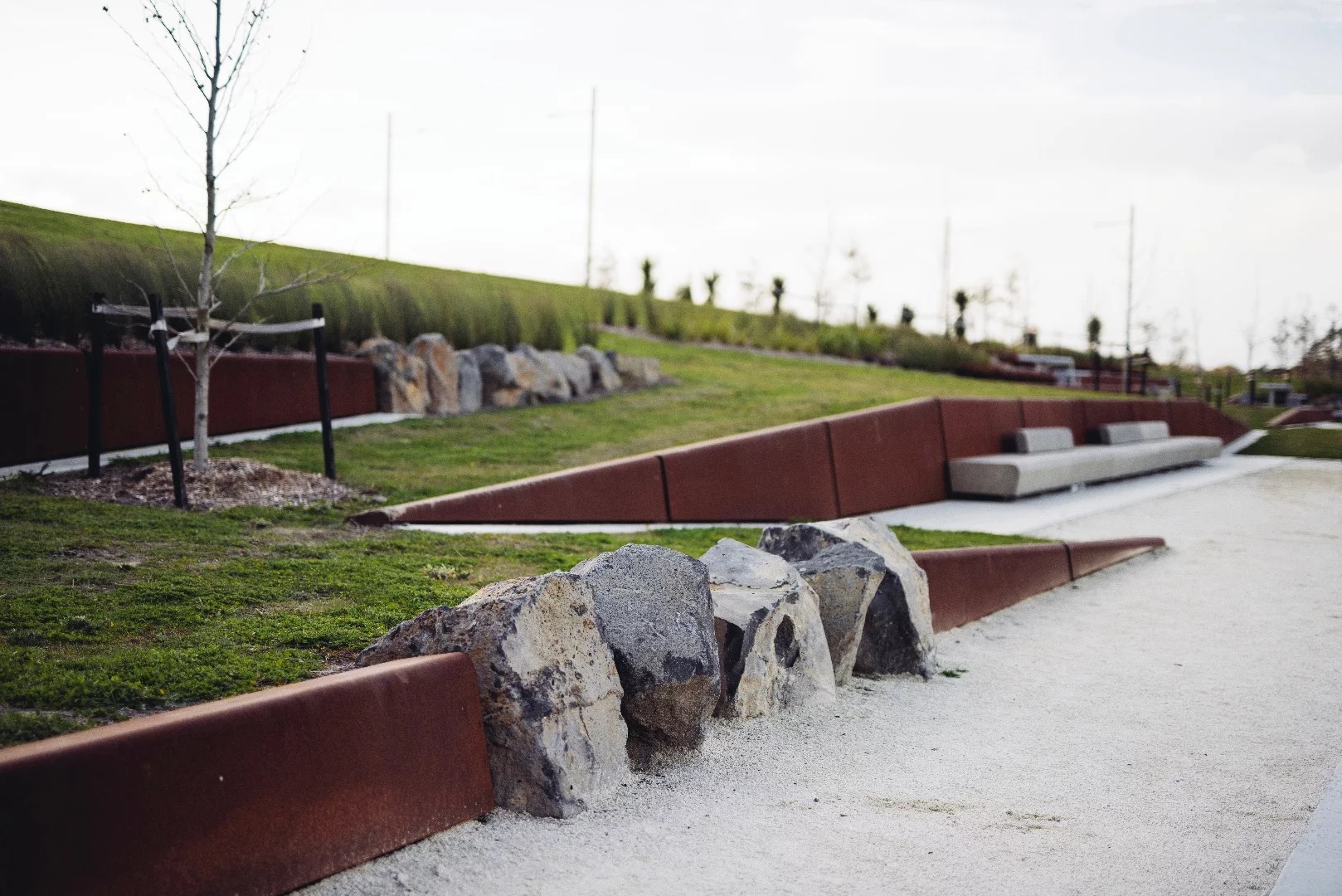 The Kopupaka Reserve is a hybrid park, which sees a storm water reserve combined with an urban park, playground and skate park