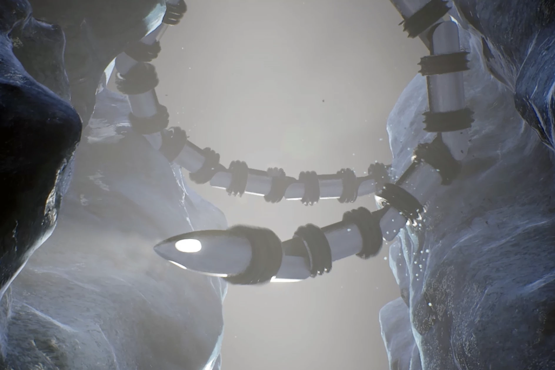 An artist's impression of the Exobiology Extant Life Surveyor - EELS - a robot snake designed to explore deep space