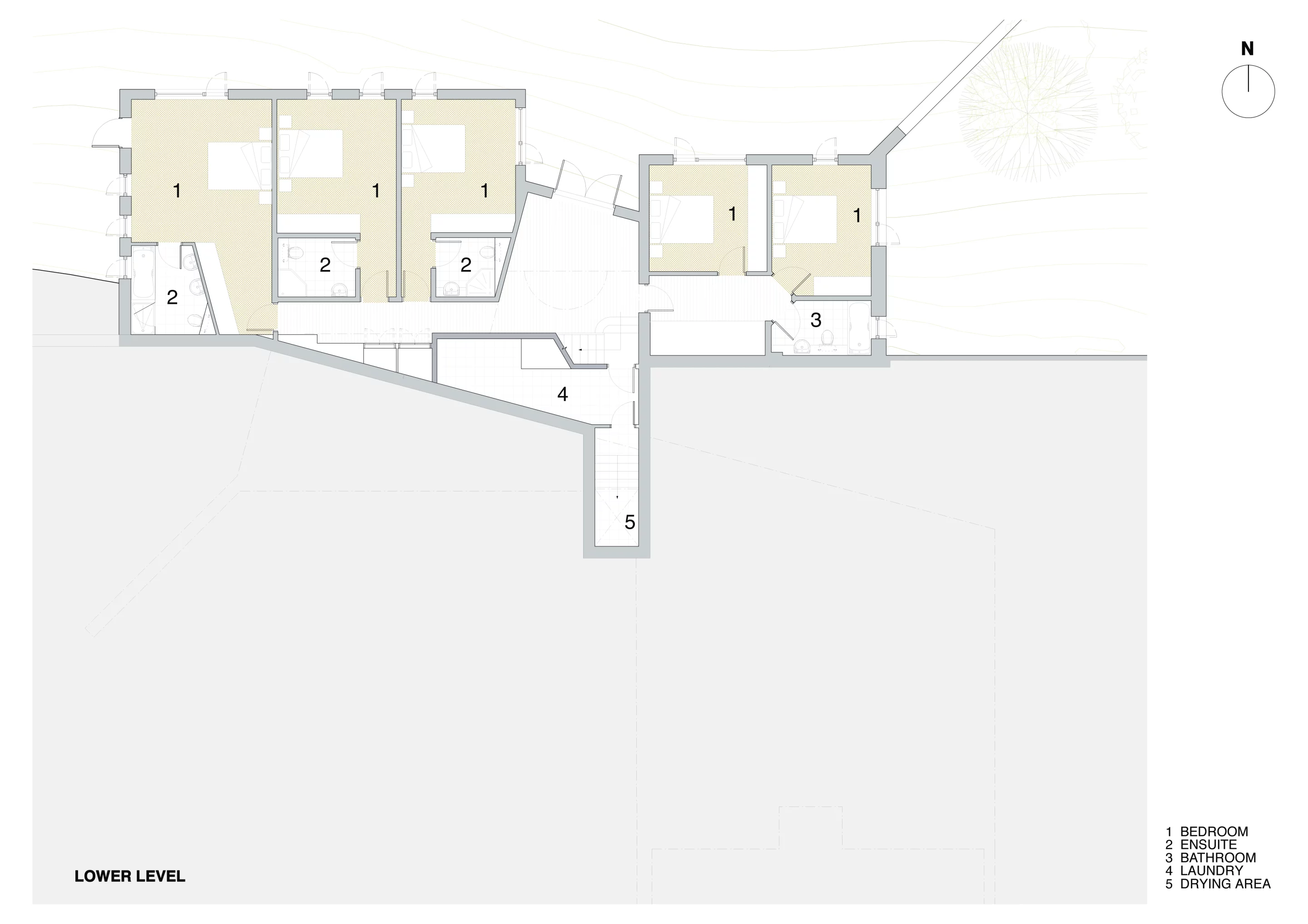 Plan of Three Glens' lower level (Image: Mark Waghorn Architects)