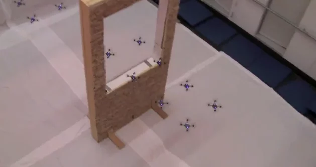 The GRASP quad squadron can fly in linear arrays, navigate around obstacles