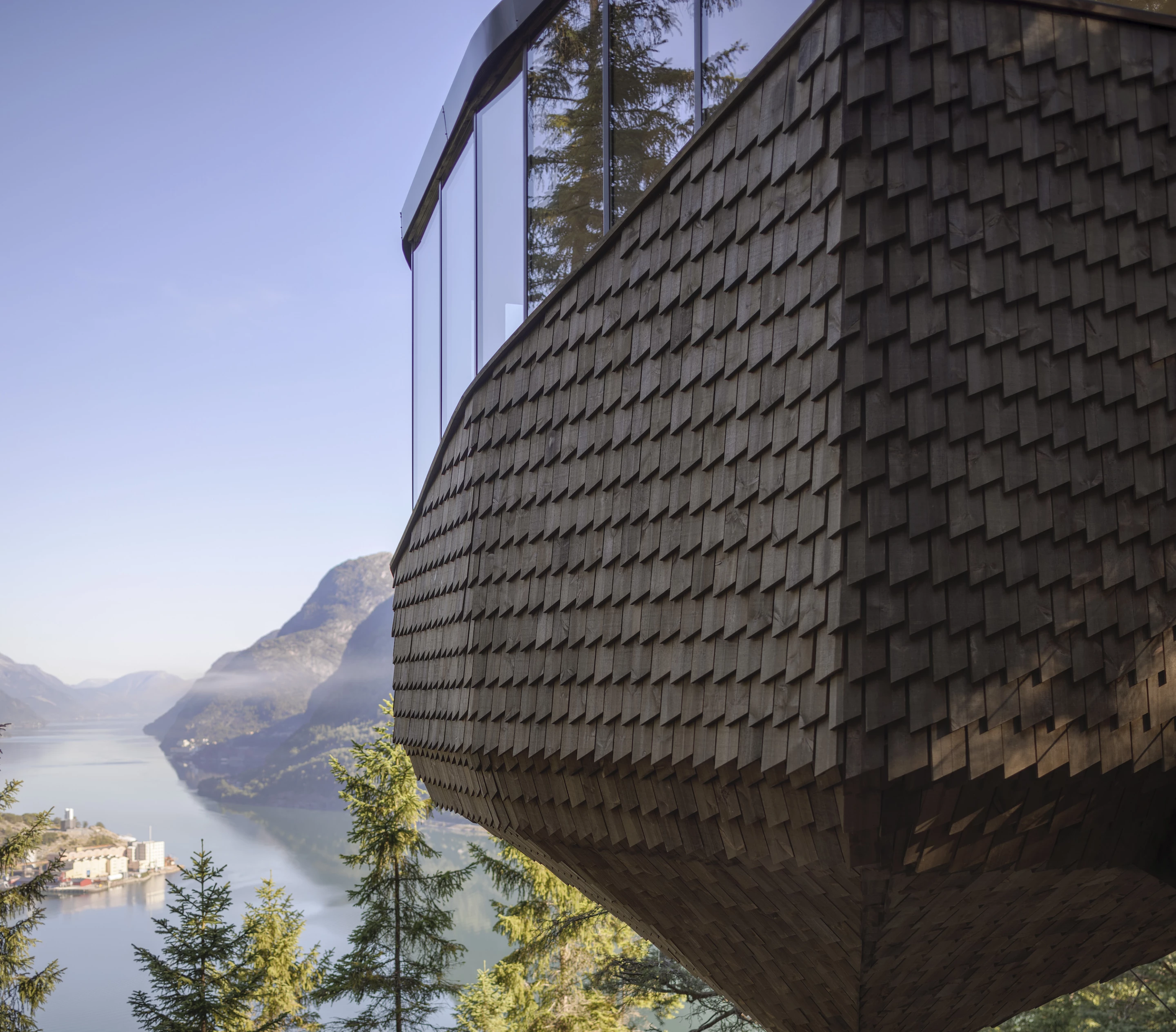 Woodnest's exterior is partly finished in timber shingles