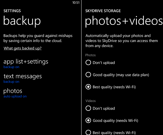 Windows Phone 8 can automatically back up your data to SkyDrive