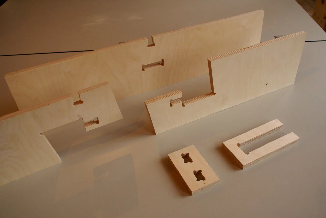 The WikiHouse construction system is based on the use of plywood fins that connect together to form a robust timber frame structure
