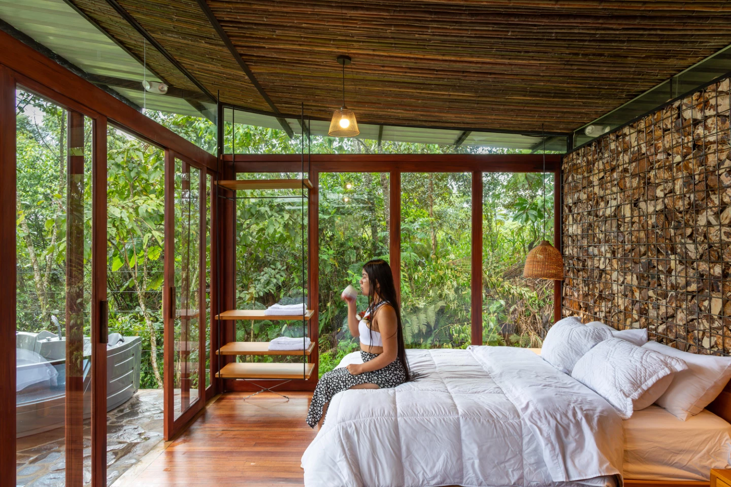 Floor-to-ceiling windows and polished timber floors