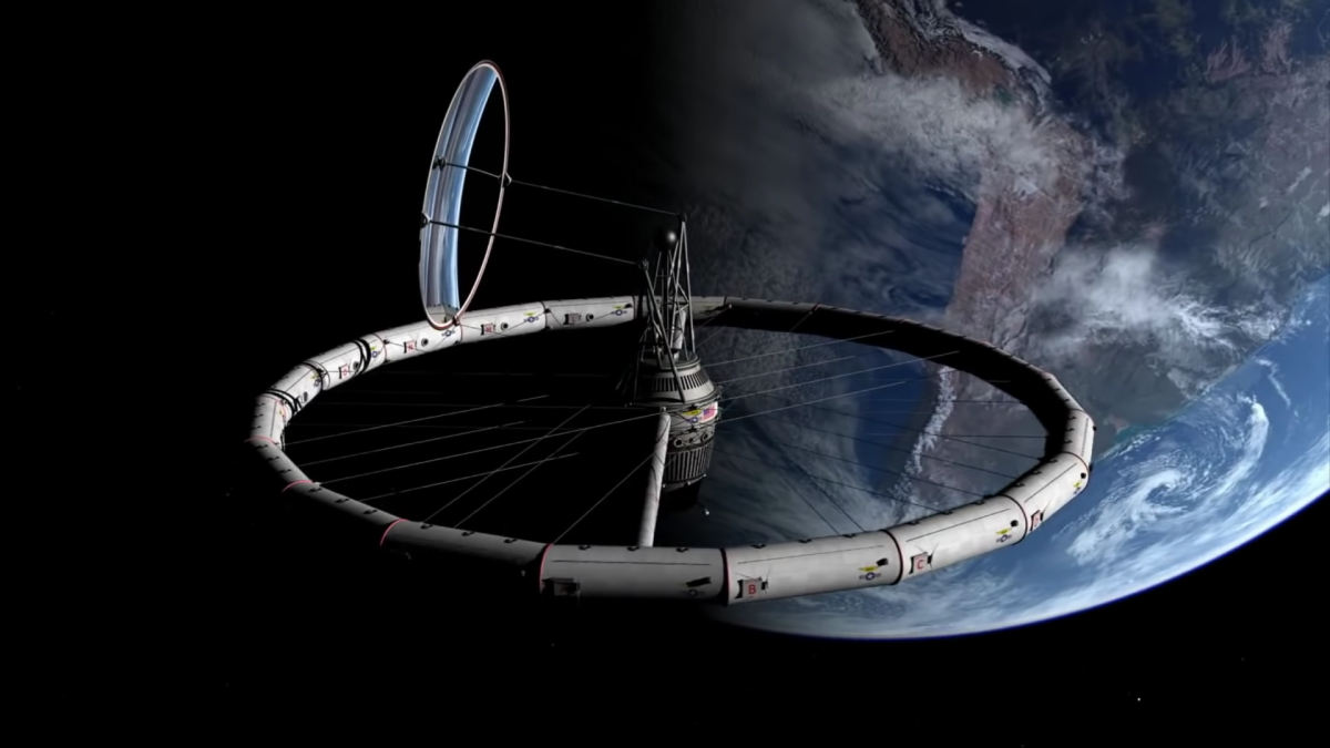 A design similar to Von Braun's 1950s space station, with no escape vehicles and no way to navigate the space station without walking through everyone else's business