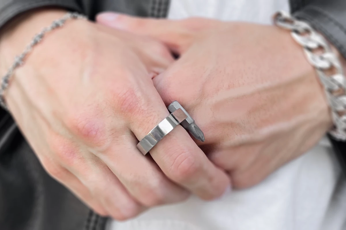 The Tool Ring is a stylish multi-tool, pen and flashlight