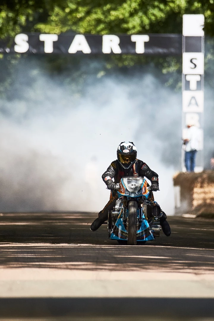 No drag bike run would be complete without the smoky burnout to start