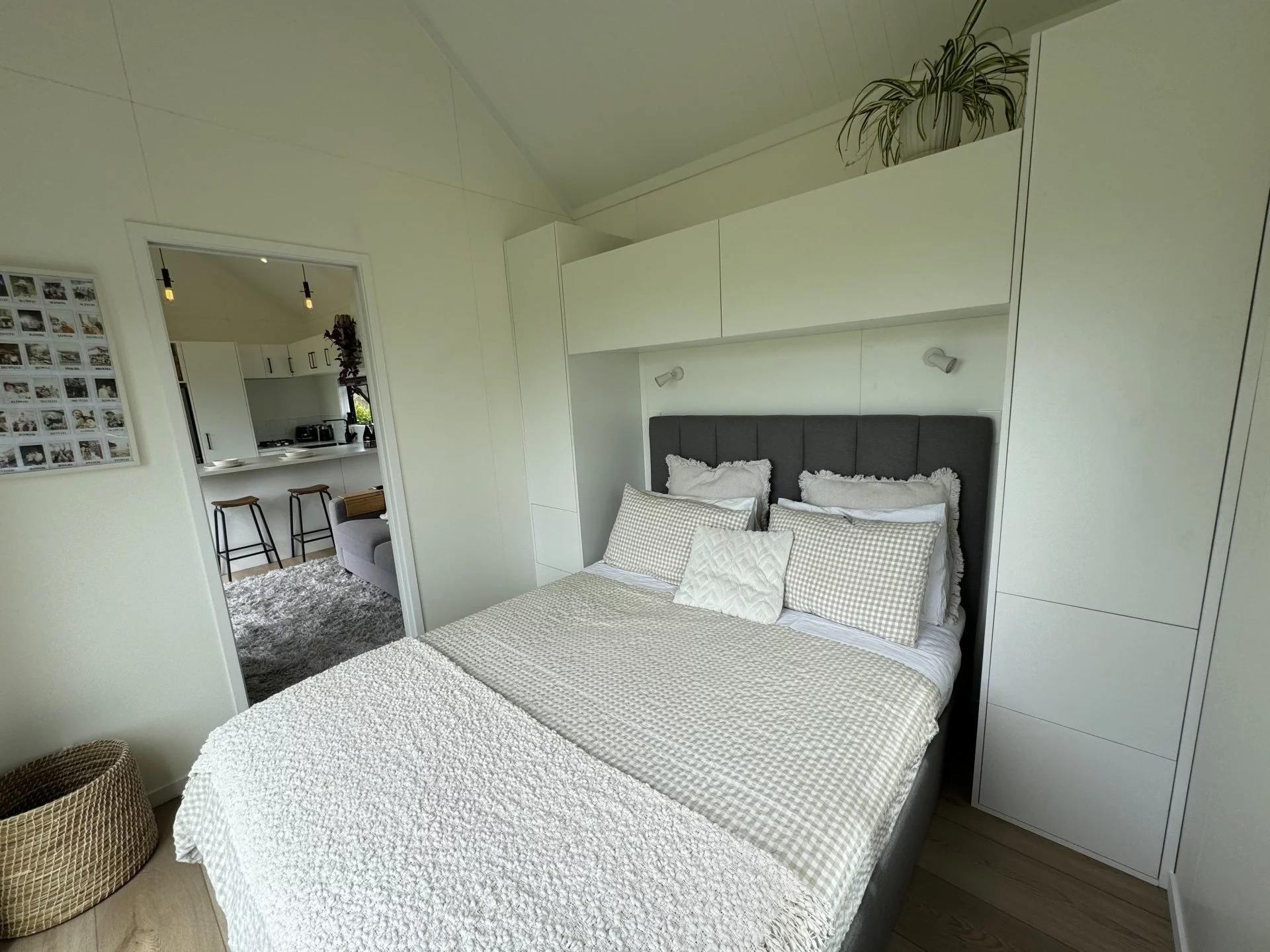 The bedroom in the Long Black (with loft) features a double bed and has ample headroom to stand upright
