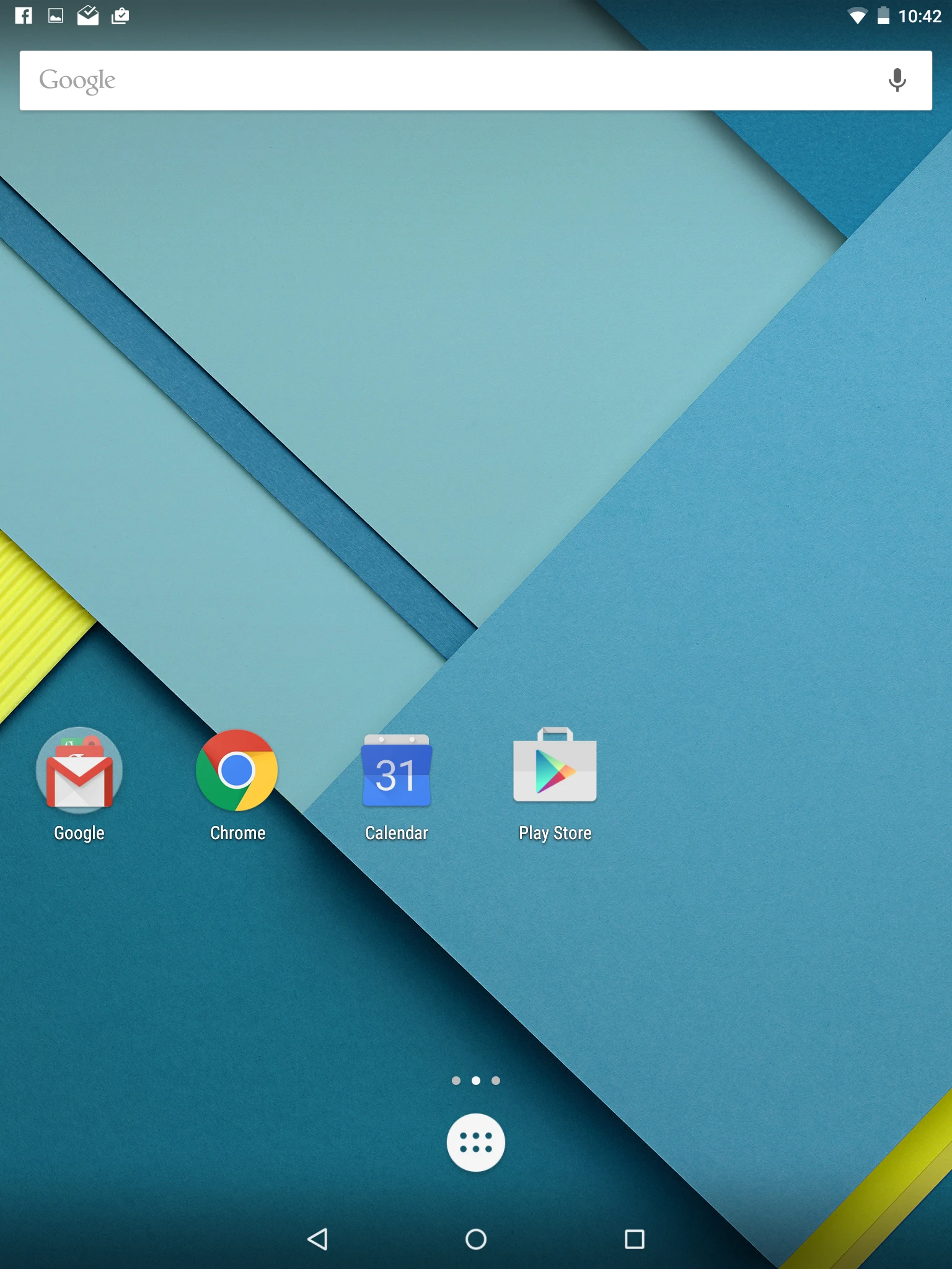 The default home screen on the Nexus 9
