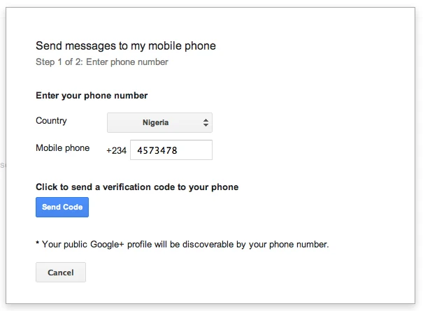 The Gmail SMS setup process