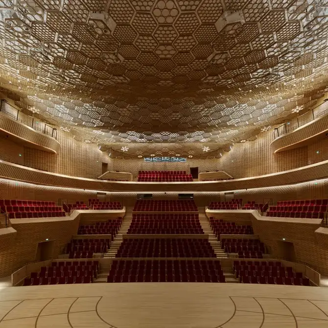 La Seine Musicale's interior boasts intricate wood detailing