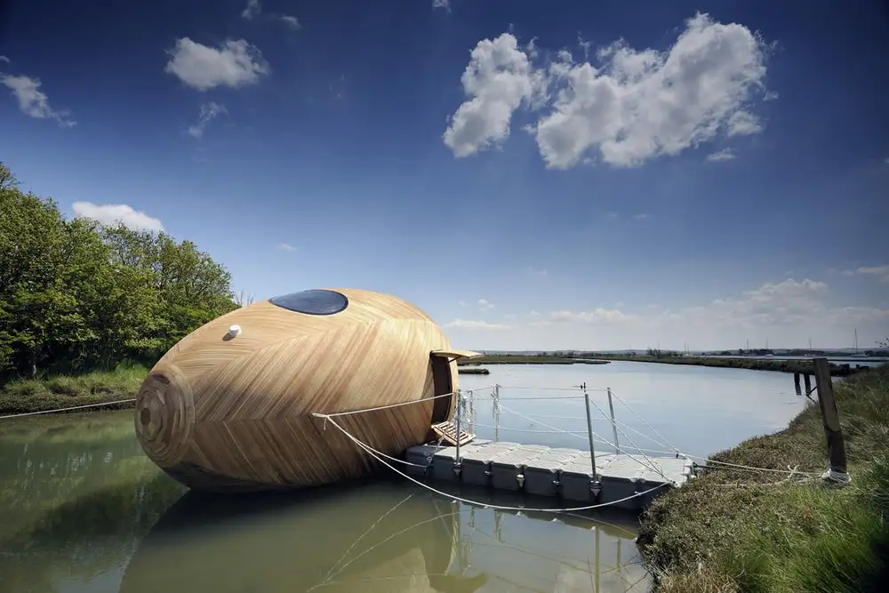 The Exbury Egg is a floating off-grid workspace and home made in the UK