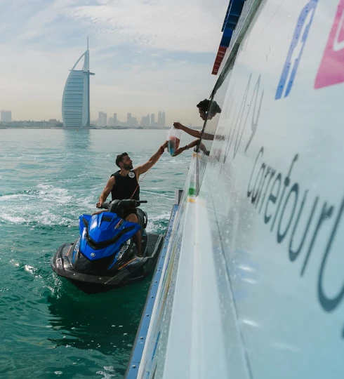 The AP EX 1 floating lounge can be used for water sports and tourism along the Dubai waterways