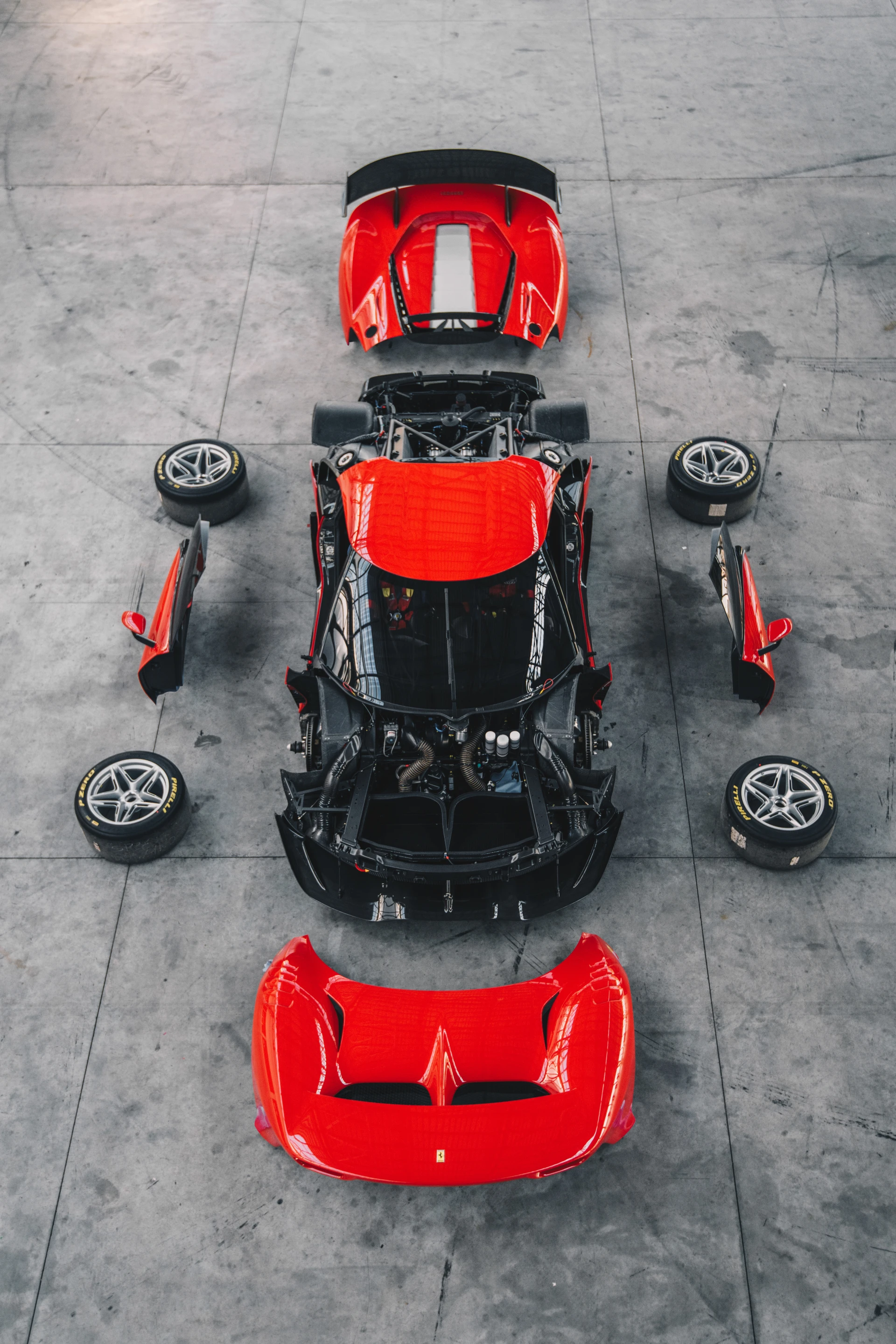 The P80/C in pieces: a 488 GT3 car underneath, with completely revised bodywork and a derestricted engine