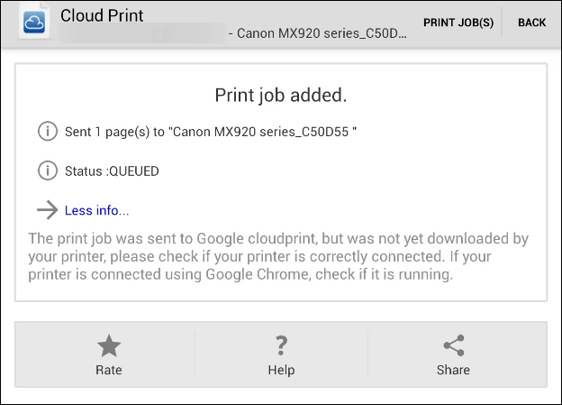 Your print job has successfully been sent to your printer