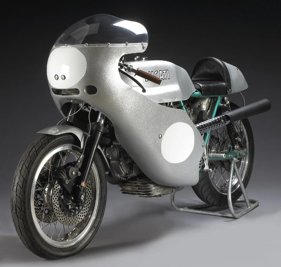 This is the ex-Bruno Spaggiari which finished second in the 1972 Imola 200 mile race and effectively launched Ducati onto the world stage. The bike crossed the line just behind the identical machine of Paul Smart, giving Ducati a 1-2 finish and beginning the ducati V-twin racing dynasty. This bike's engine number is 012 and the frame number is 02. In terms of historical significance, this bike is pure gold. The bike failed to sell at auction in 2006.