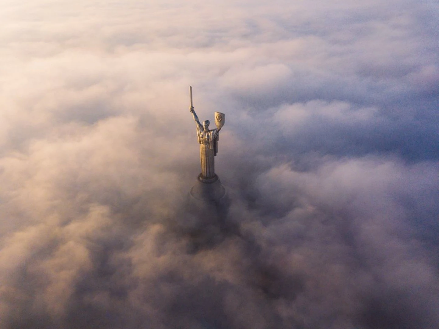 A People's Choice winner. A monumental statue in Kiev, Ukraine, peeks through the clouds
