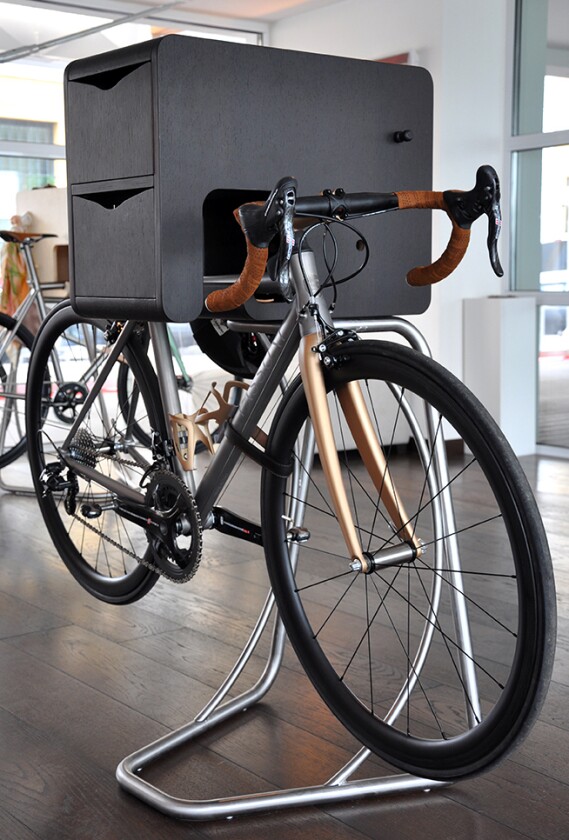 Vado Libero's innovative furniture piece compliments a cycling lifestyle, FuoriSalone (Photo: Edoardo Campanale/Gizmag.com)