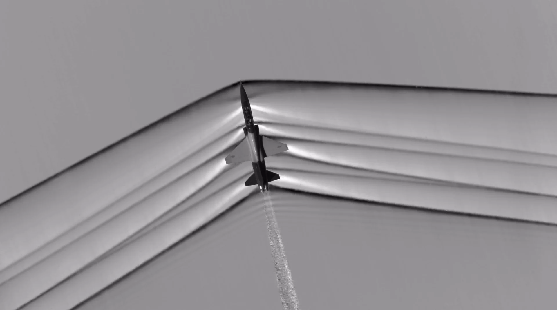 The new display helps pilots to minimize the supersonic shockwave, seen here in a computer processed schlieren image