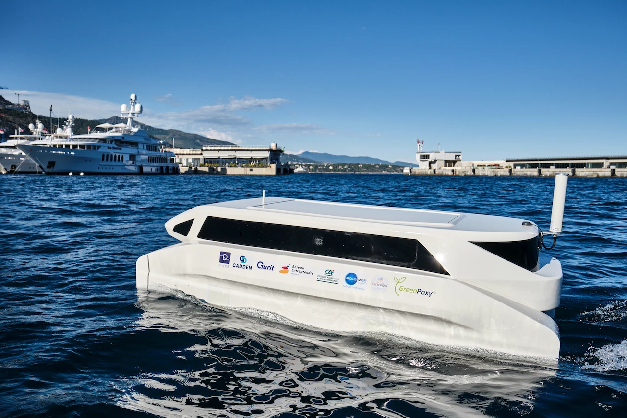 A small-scale NepShuttle demonstrator craft in the port of Marseille