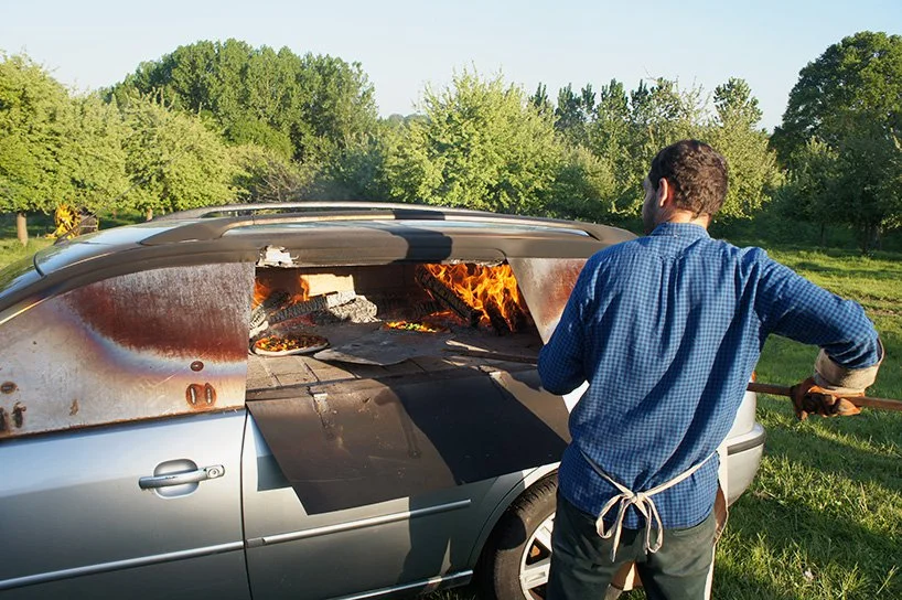 The wood-fired Ford Mondeo pizza oven