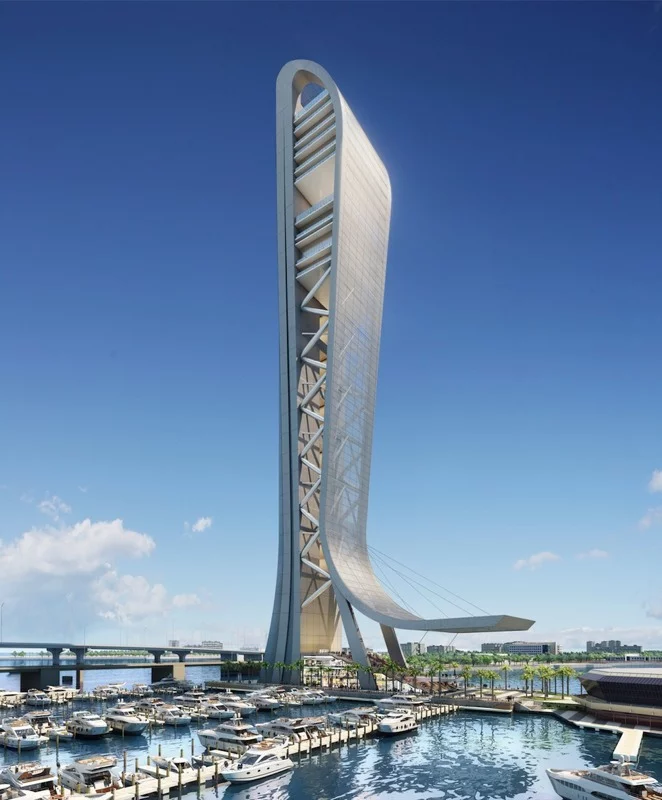 The observation tower will contain a private club, three observation decks, a nightclub and ballroom, and a restaurant (Image: SkyRise Miami)