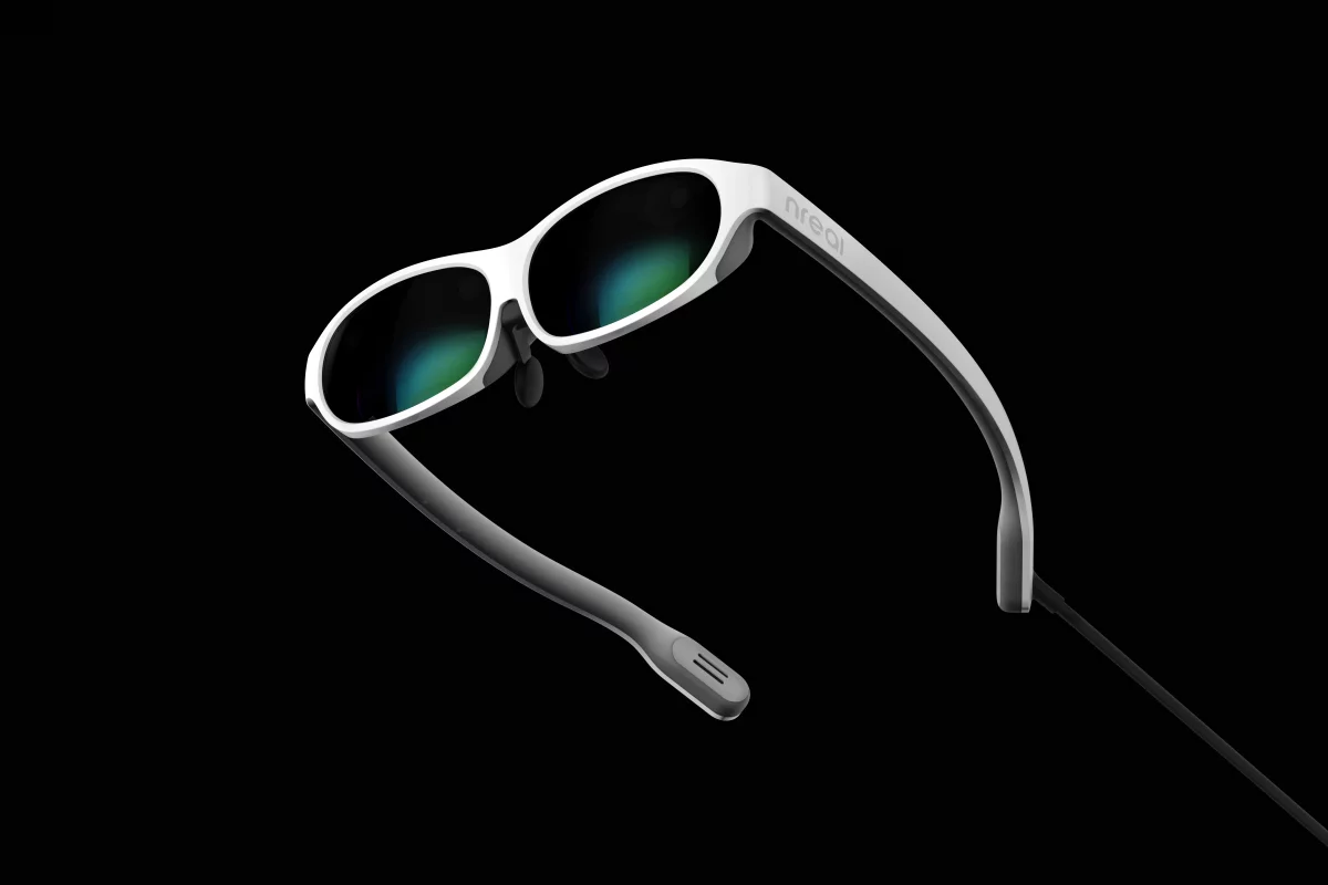 The nReal Light mixed reality glasses connect to a phone or laptop