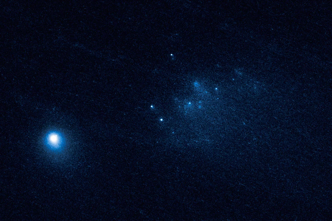 Captured on January 28 2016, this image shows the slow progression of the comet's fragments as they drift away from the parent body