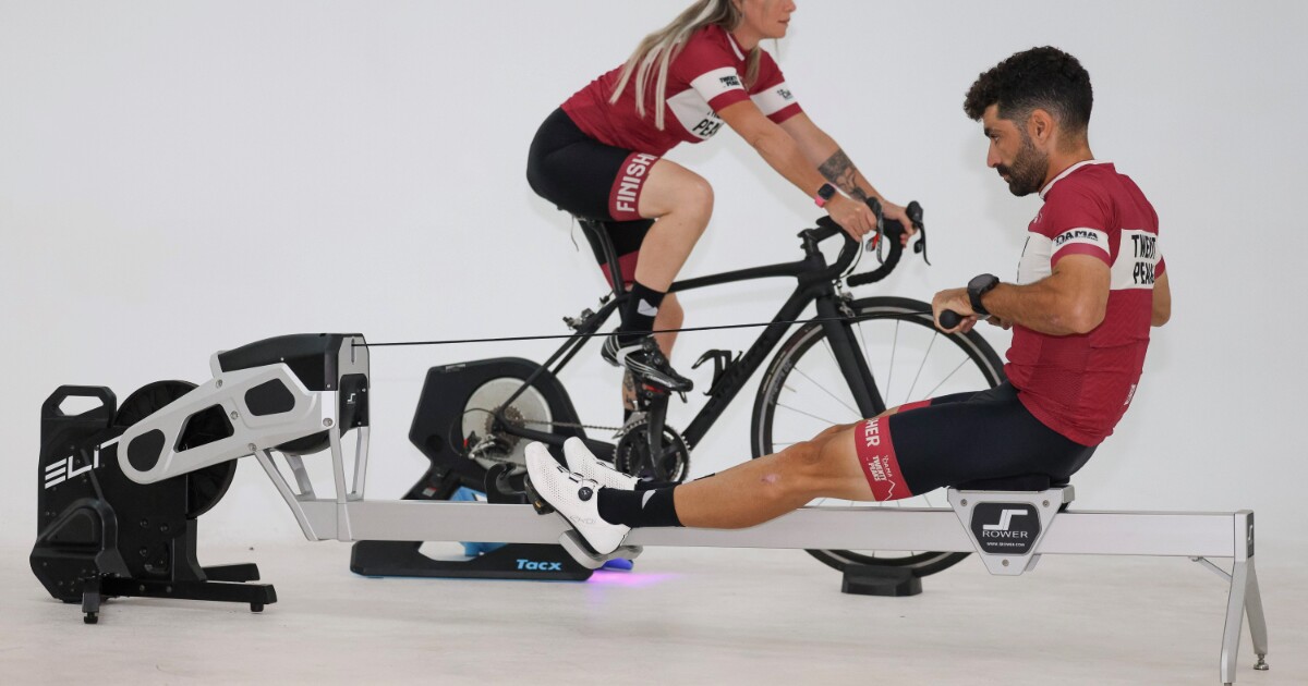 Partial rowing machine enhances bike trainer workouts