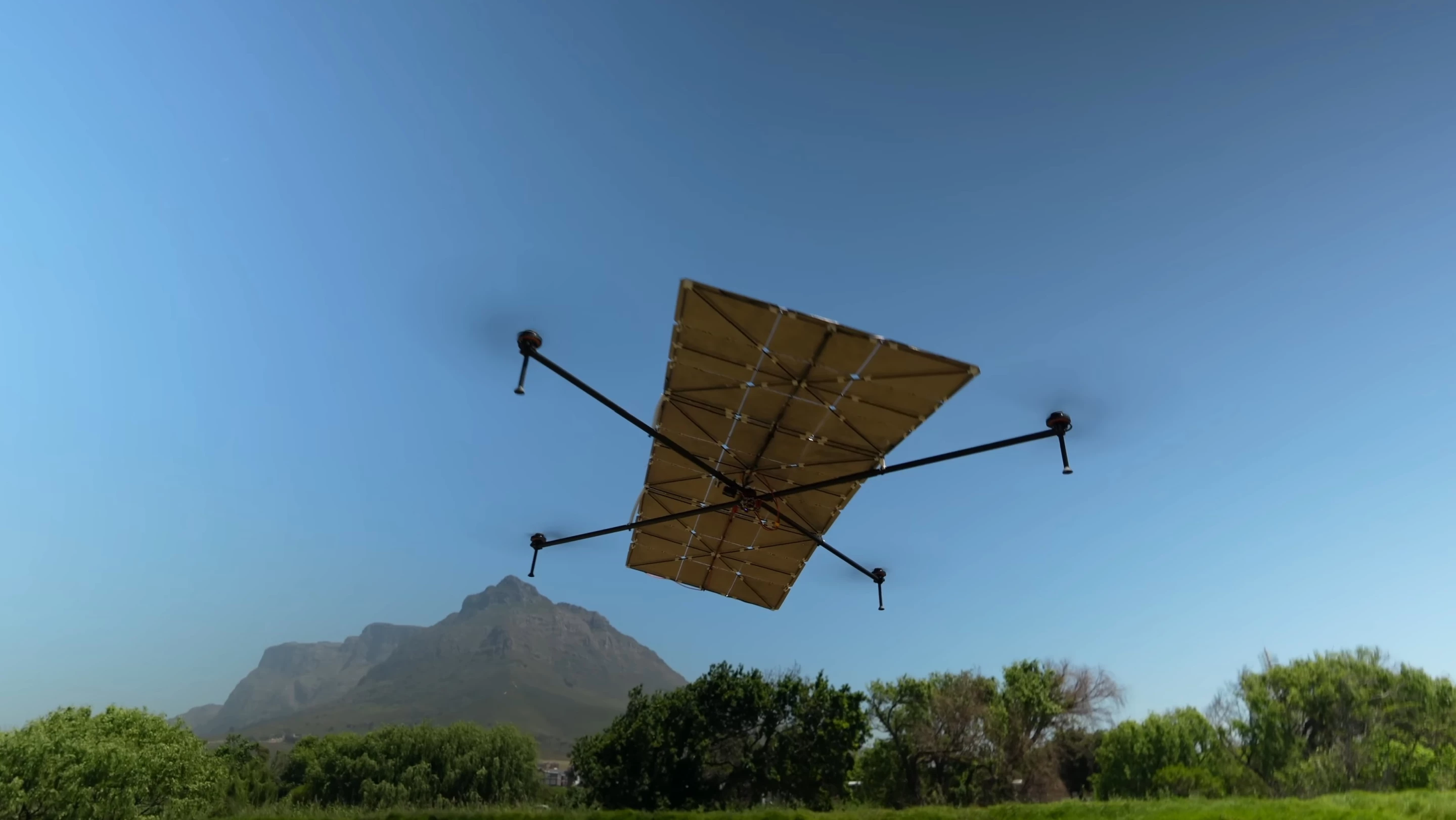 The solar panel array provides enough juice to power the drone's motors directly