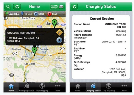 The ChargePoint iPhone app enables EV drivers to locate available charging stations.