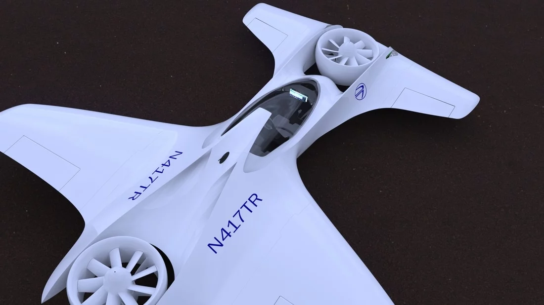 The DeLorean DR-7 uses a pair of electric fans for lift and control