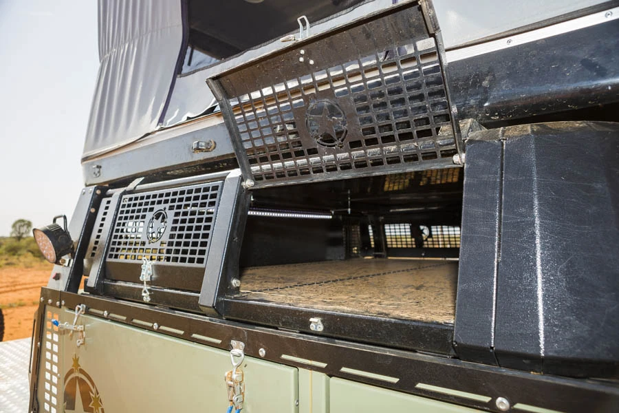 This storage cage provides room for long items like chairs and solar panels