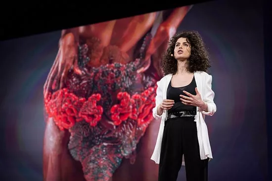 MIT professor Neri Oxman has displayed what is claimed to be the world’s first 3D-printed photosynthetic wearable embedded with living matter