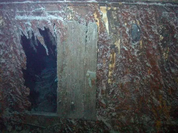 Odyssey's ROV inspections allowed the team to glimpse at various quarters on the SS Mantola, including this crew's quarters located on the port side under the poop deck.