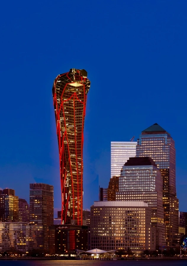 Lighting on the facade allows it to change color
