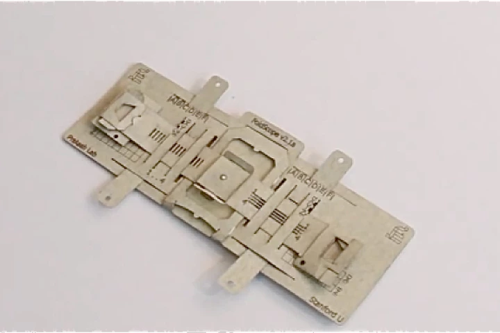 The Foldscope is made mostly of cardstock, and can be shipped flat-packed