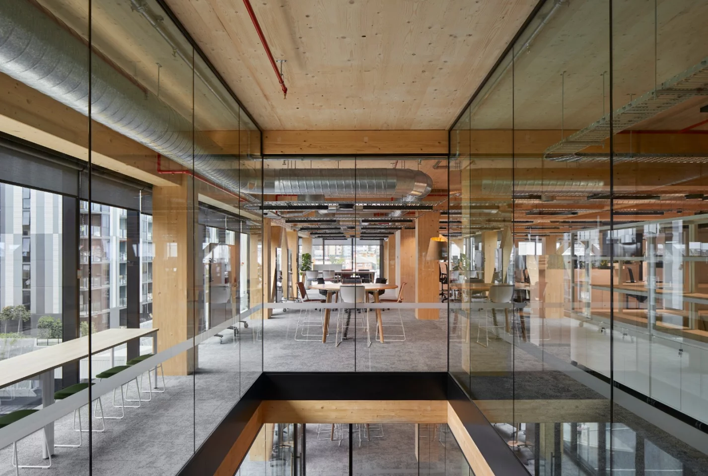 Inside the recently completed 25 King, a timber tower in Brisbane, Australia