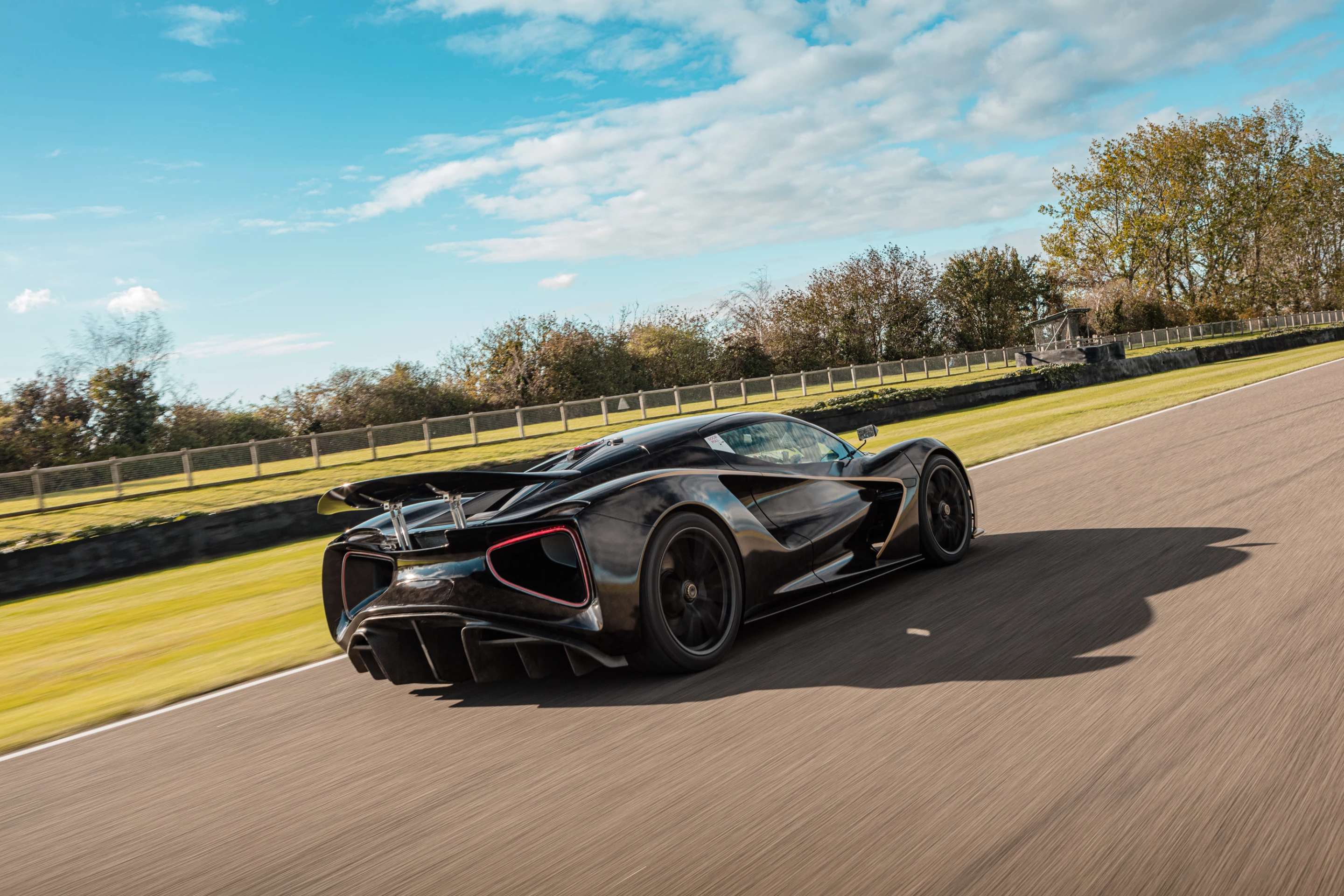 Ripping up the circuit, the Lotus Evija's all-electric powertrain provides 500 horsepower to each wheel