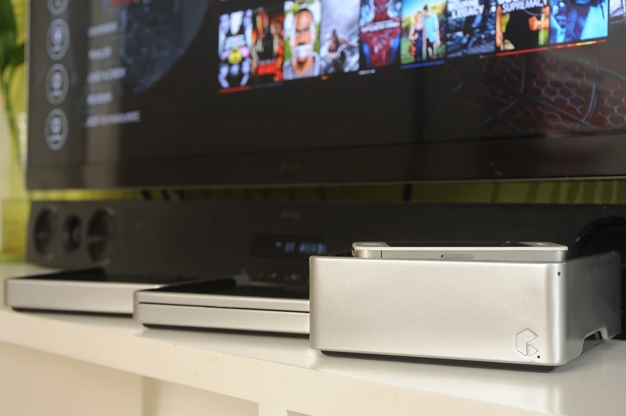 The EzeeCube is a Wi-Fi or Ethernet connected set-top box running on a Linux (Yocto) operating platform and XBMC home theater software