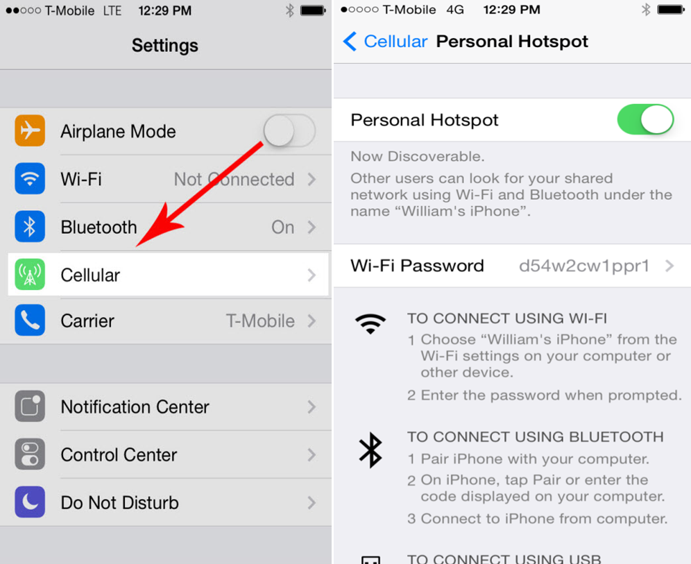 Setting up a Wi-Fi hotspot on iPhone