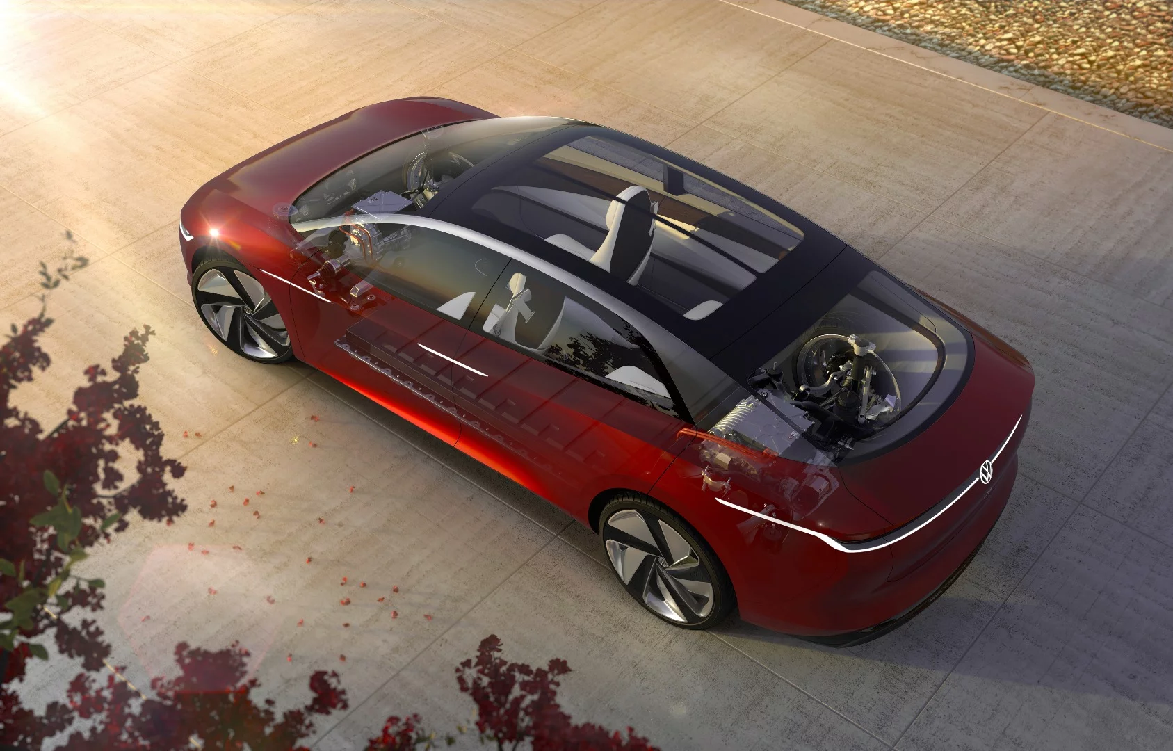 This rendering shows the passenger and cargo spaces clearly in the VW ID Vizzion concept