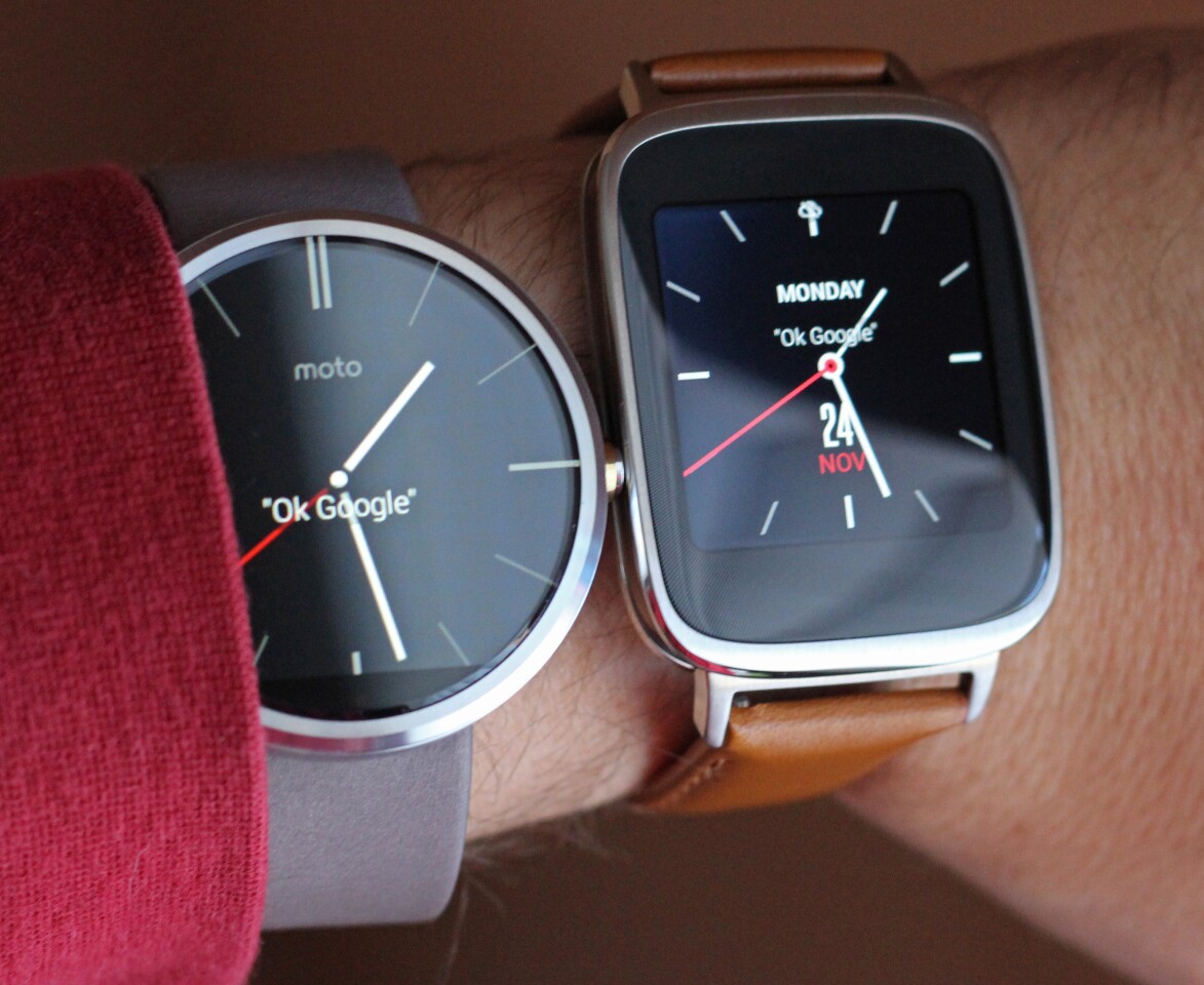 Moto 360 (left) with Asus ZenWatch (Photo: Will Shanklin/Gizmag.com)