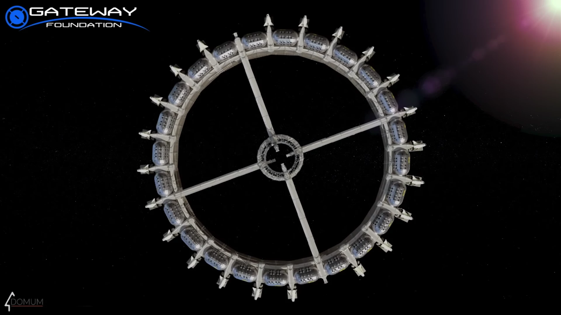 The Von Braun Rotating Space Station: a hub-and-spokes design evolved from the toroidal spinning space station proposed by Wernher von Braun in the 1950s.