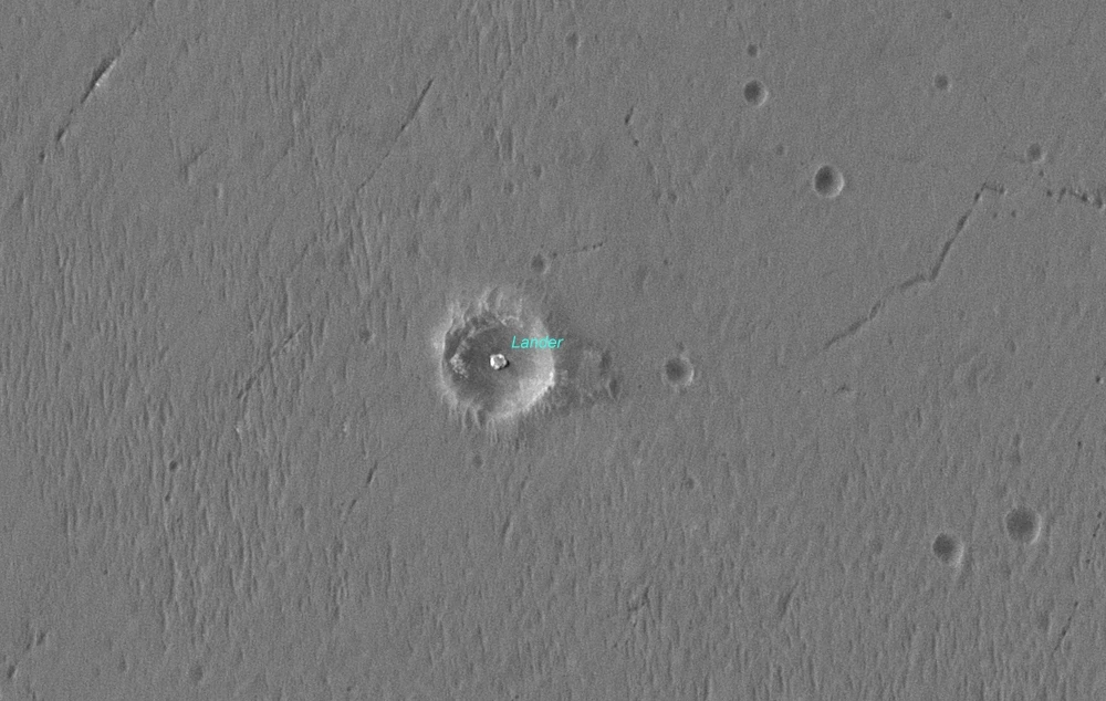Opportunity lander stage as seen by the Mars Reconnaissance Orbiter