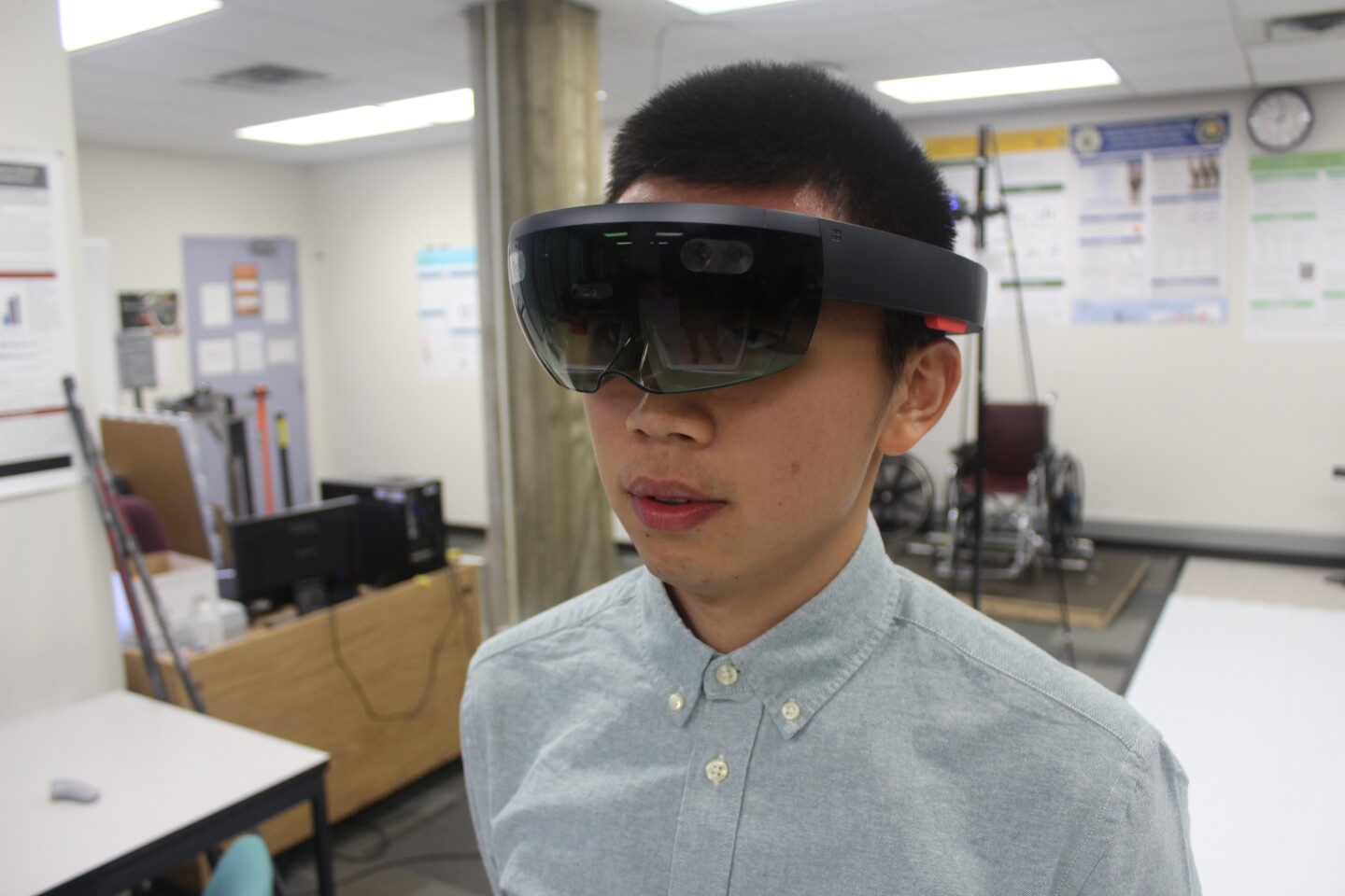 Michael Xiu, with the system's AR goggles