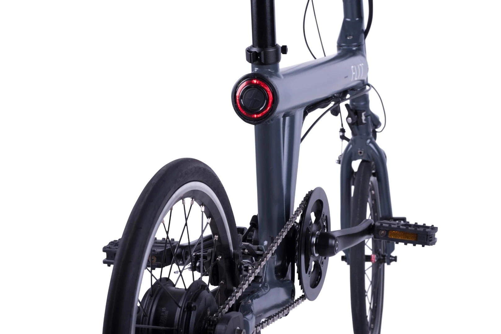 The integrated rear light does double duty as a brake light