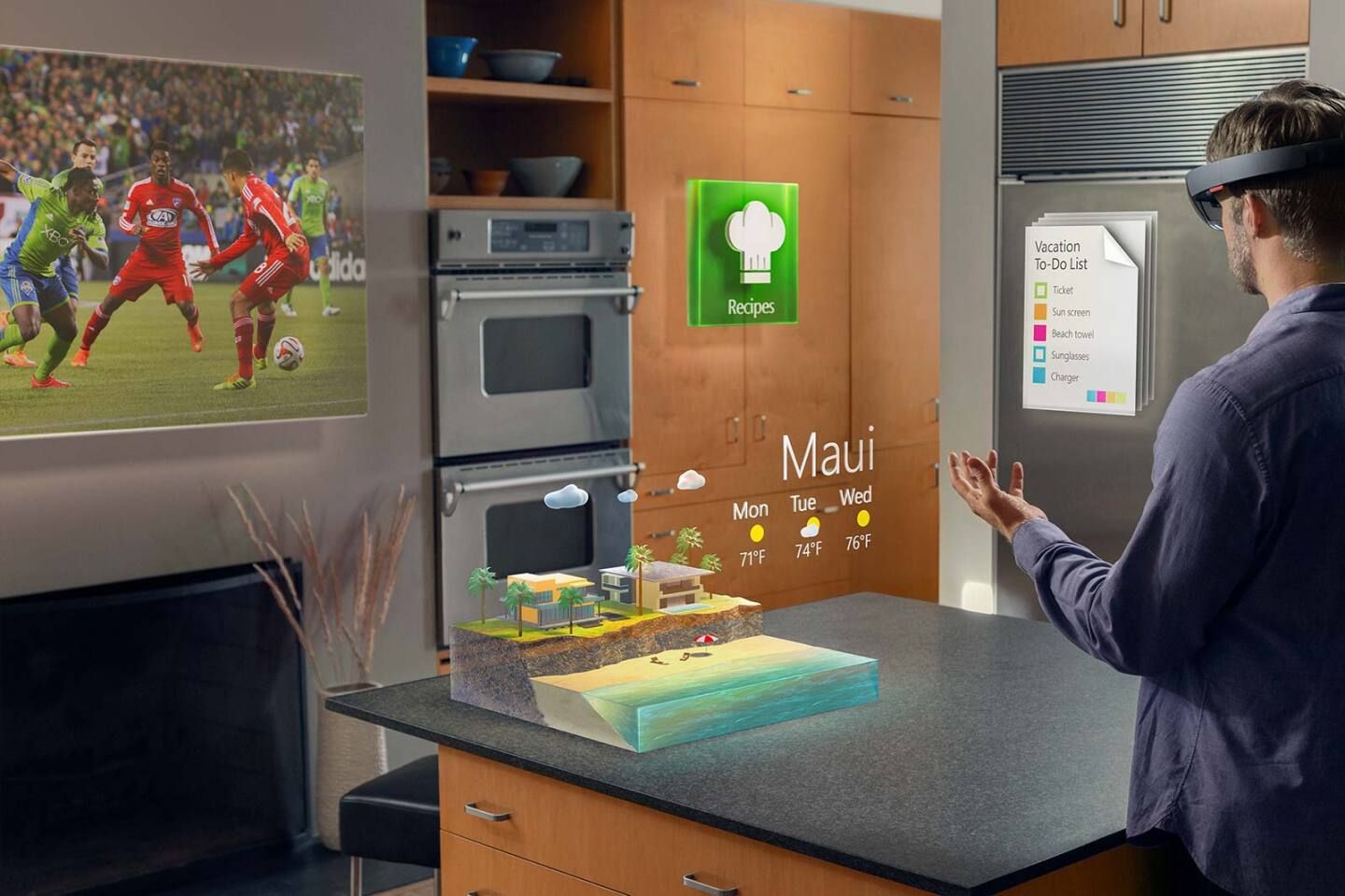 Rendering of the HoloLens augmented reality interface (Credit: Microsoft)